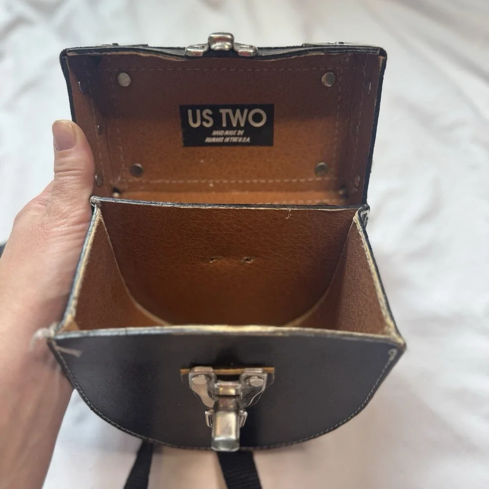 US TWO Black Leather Hard Camera Case/Alternative purse, With Strap USA